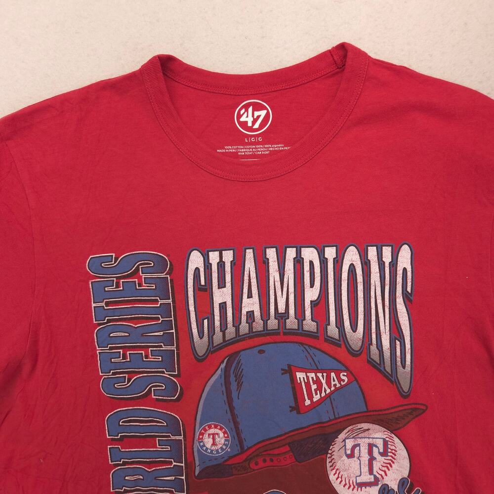 47 Texas Rangers Casual Graphic Cew Neck Baseball T Shirt Mens Size L Red 16381